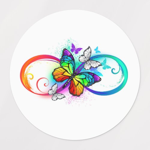 Bright infinity with rainbow butterfly kids labels