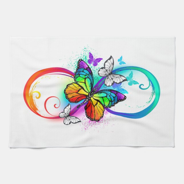 Bright infinity with rainbow butterfly kitchen towel (Horizontal)