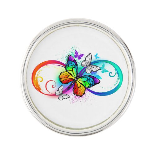 Bright infinity with rainbow butterfly lapel pin