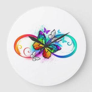 Bright infinity with rainbow butterfly large clock