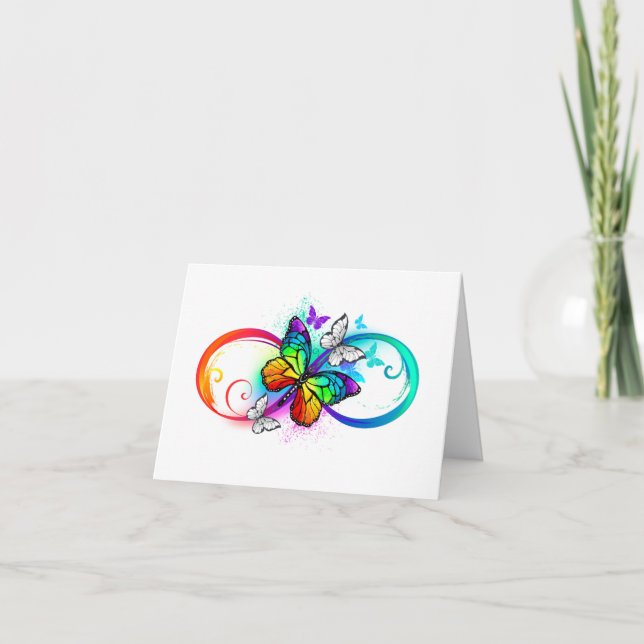 Bright infinity with rainbow butterfly letterpress thank you card (Front)