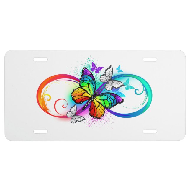 Bright infinity with rainbow butterfly license plate (Front)