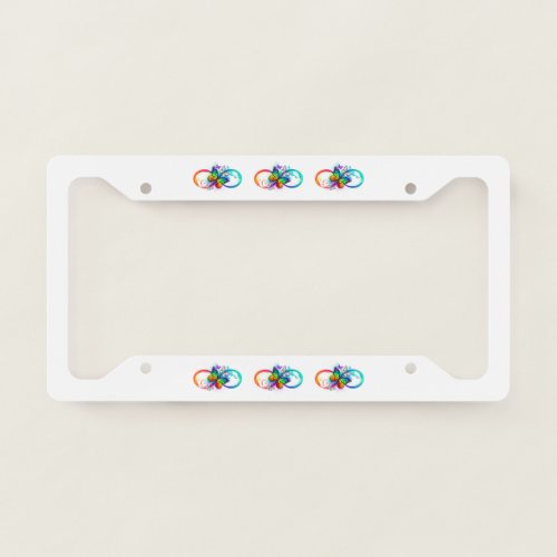 Bright infinity with rainbow butterfly license plate frame