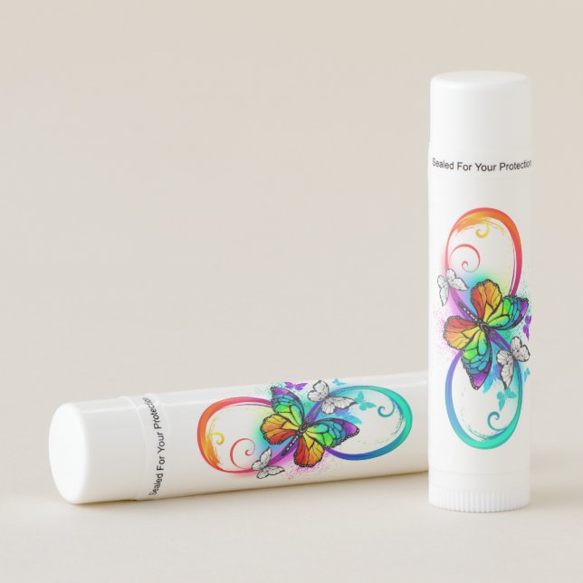 Bright infinity with rainbow butterfly lip balm (Front)