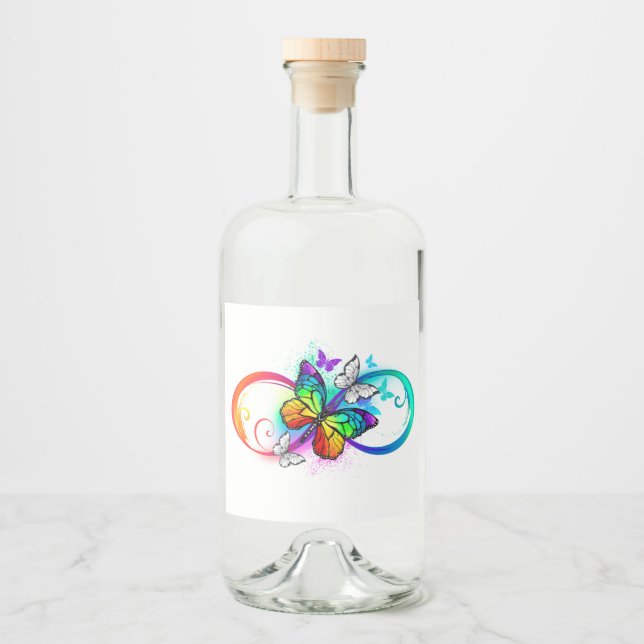 Bright infinity with rainbow butterfly liquor bottle label (Front)