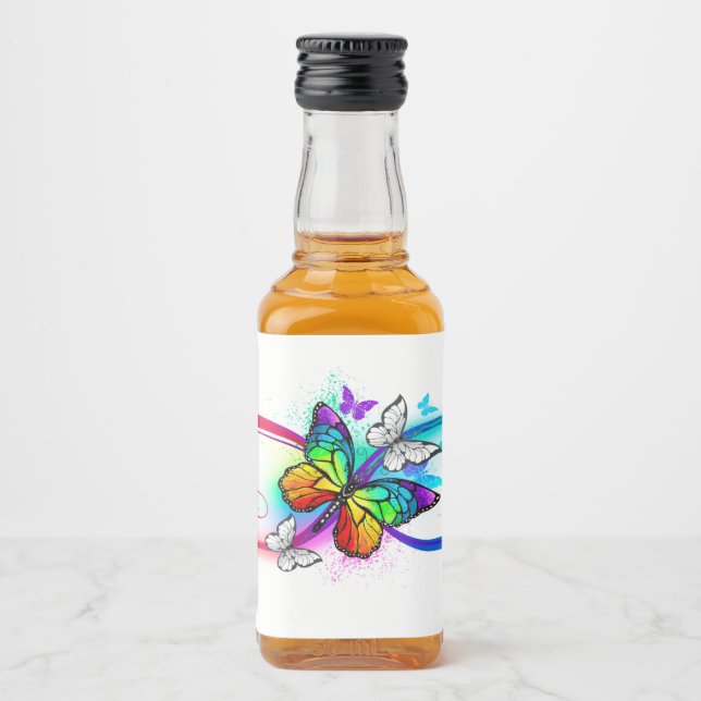 Bright infinity with rainbow butterfly liquor bottle label (Front)