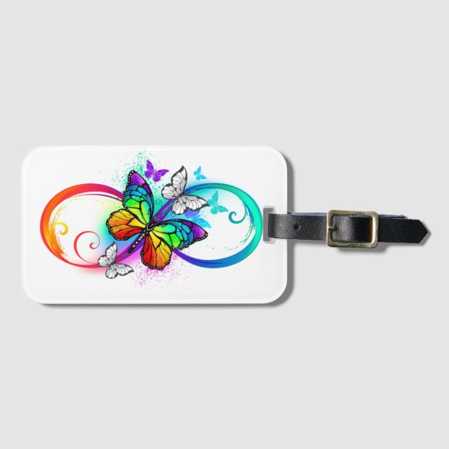 Bright infinity with rainbow butterfly luggage tag (Front Horizontal)