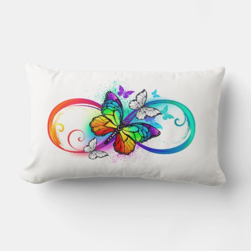 Bright infinity with rainbow butterfly lumbar pillow