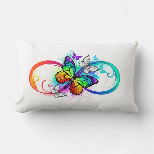 Bright infinity with rainbow butterfly lumbar pillow (Front)