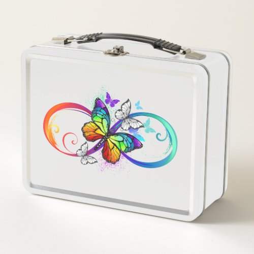 Bright infinity with rainbow butterfly metal lunch box