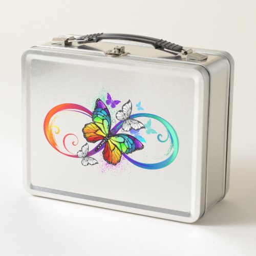 Bright infinity with rainbow butterfly metal lunch box