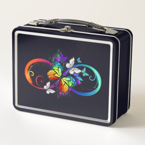 Bright infinity with rainbow butterfly metal lunch box