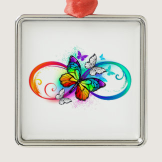 Bright infinity with rainbow butterfly metal ornament