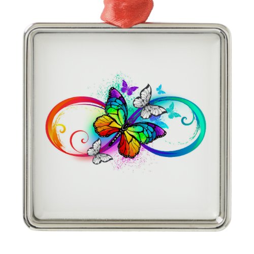 Bright infinity with rainbow butterfly metal ornament