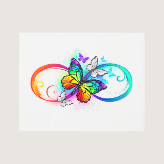 Bright infinity with rainbow butterfly metal print