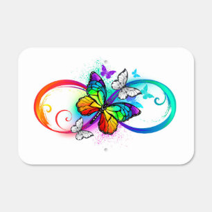 Bright infinity with rainbow butterfly metal sign