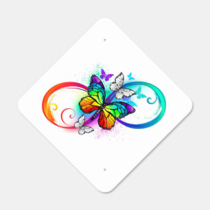 Bright infinity with rainbow butterfly metal sign