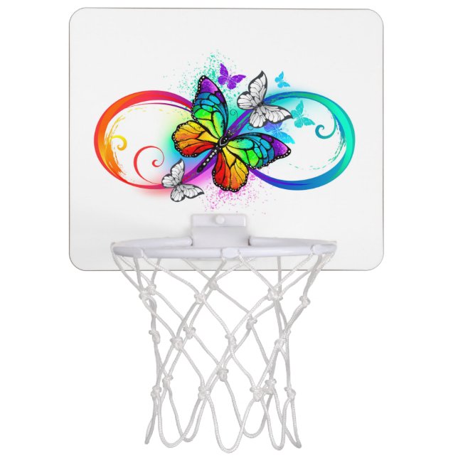 Bright infinity with rainbow butterfly mini basketball hoop (Front)