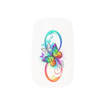 Bright infinity with rainbow butterfly minx nail art