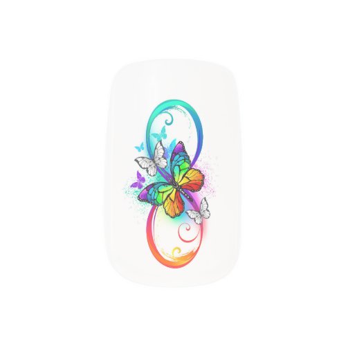 Bright infinity with rainbow butterfly minx nail art