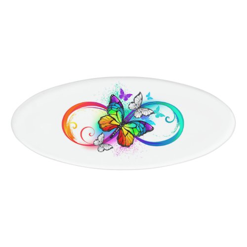 Bright infinity with rainbow butterfly name tag