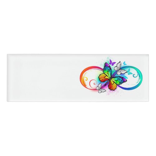 Bright infinity with rainbow butterfly name tag