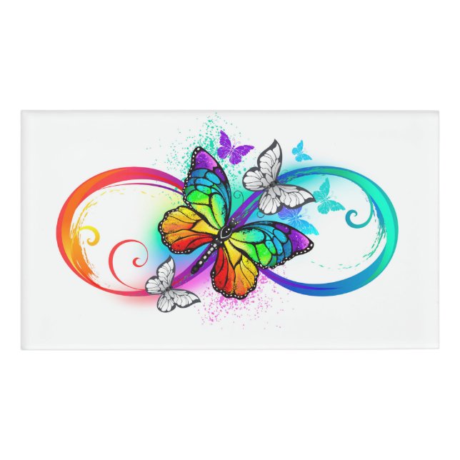 Bright infinity with rainbow butterfly name tag (Front)
