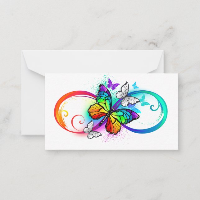 Bright infinity with rainbow butterfly note card (Front)