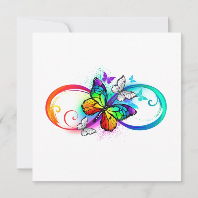 Bright infinity with rainbow butterfly  note card (Front)