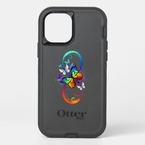 Bright infinity with rainbow butterfly  OtterBox defender iPhone 12 pro case