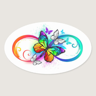 Bright infinity with rainbow butterfly oval sticker