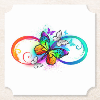 Bright infinity with rainbow butterfly paper coaster