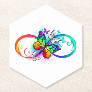 Bright infinity with rainbow butterfly  paper coaster