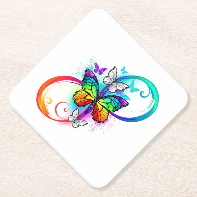 Bright infinity with rainbow butterfly paper coaster (Front)