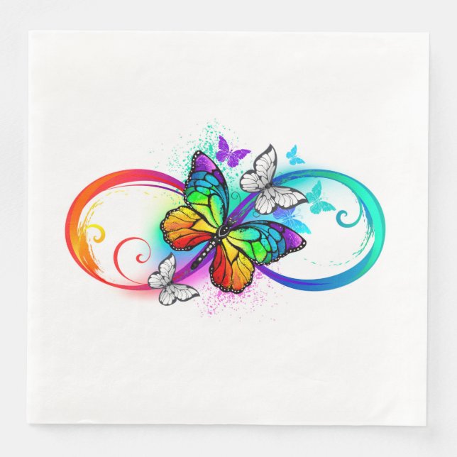 Bright infinity with rainbow butterfly paper dinner napkins (Front)