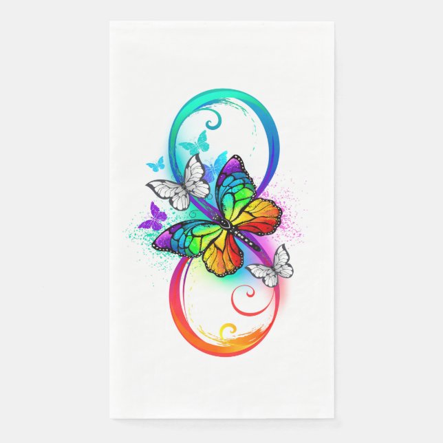 Bright infinity with rainbow butterfly paper guest towels (Front)