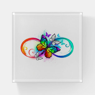 Bright infinity with rainbow butterfly paperweight