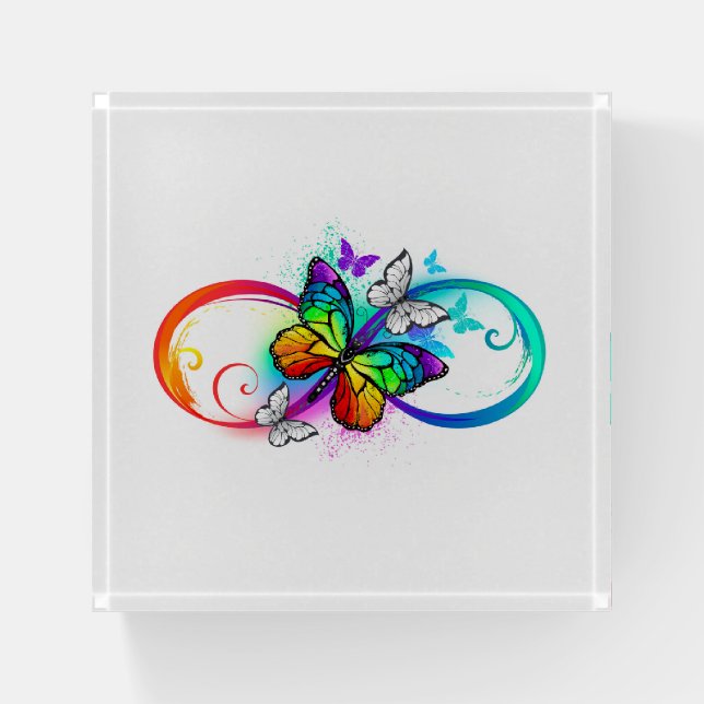 Bright infinity with rainbow butterfly paperweight (Front)