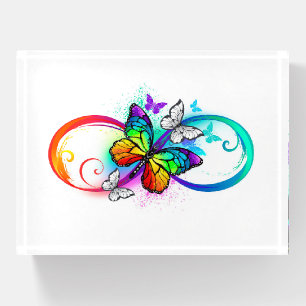 Bright infinity with rainbow butterfly paperweight