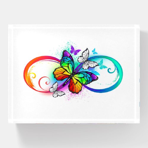 Bright infinity with rainbow butterfly paperweight