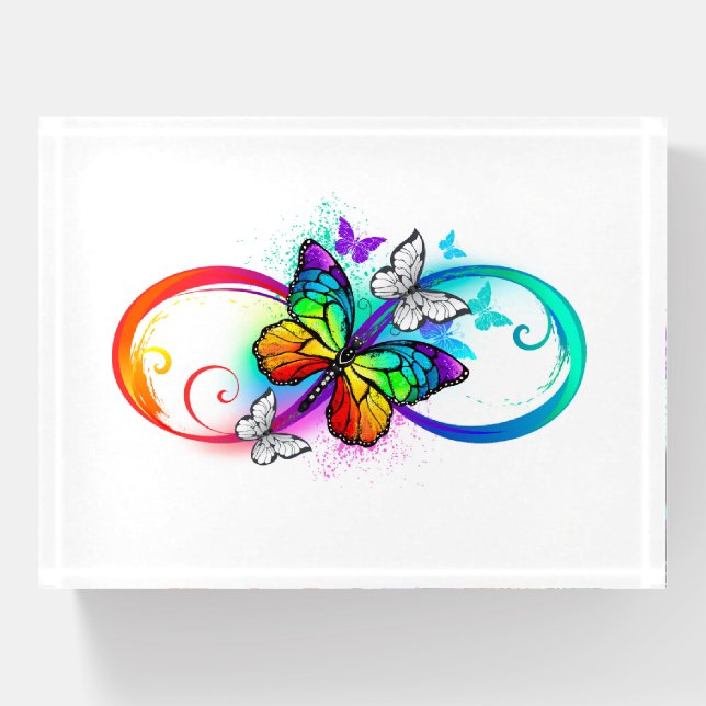 Bright infinity with rainbow butterfly paperweight (Front)