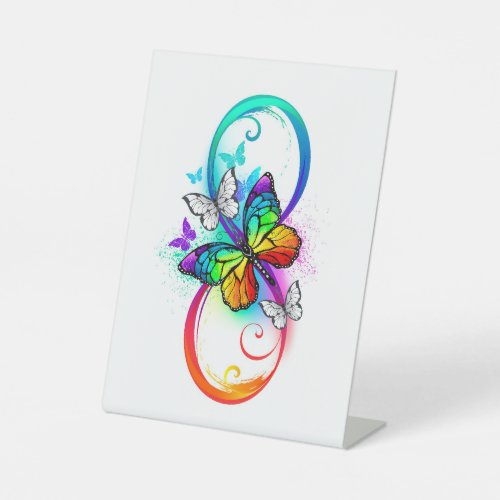 Bright infinity with rainbow butterfly pedestal sign