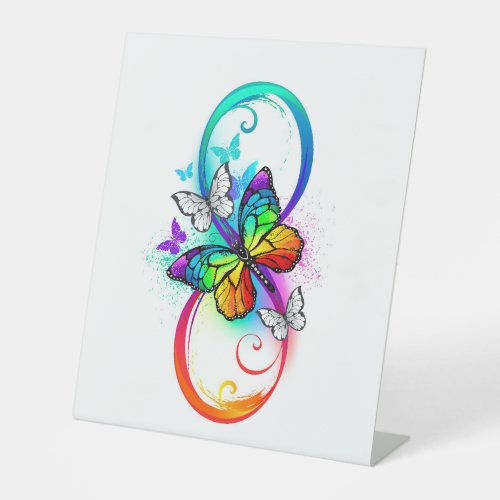 Bright infinity with rainbow butterfly pedestal sign