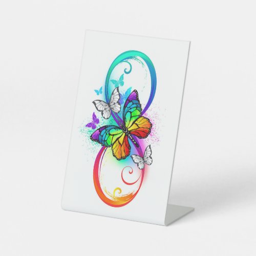 Bright infinity with rainbow butterfly pedestal sign