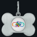 Bright infinity with rainbow butterfly pet ID tag<br><div class="desc">Multicolor, bright, symbol of infinity with rainbow, detailed butterfly monarch. Rainbow butterfly. Rainbow infinity.</div>