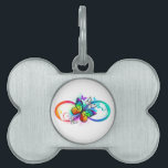 Bright infinity with rainbow butterfly pet ID tag<br><div class="desc">Multicolor,  bright,  symbol of infinity with rainbow,  detailed butterfly monarch. Rainbow butterfly. Rainbow infinity.</div>