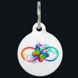 Bright infinity with rainbow butterfly pet ID tag<br><div class="desc">Multicolor, bright, symbol of infinity with rainbow, detailed butterfly monarch. Rainbow butterfly. Rainbow infinity.</div>
