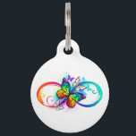 Bright infinity with rainbow butterfly pet ID tag<br><div class="desc">Multicolor, bright, symbol of infinity with rainbow, detailed butterfly monarch. Rainbow butterfly. Rainbow infinity.</div>