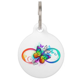 Bright infinity with rainbow butterfly pet ID tag