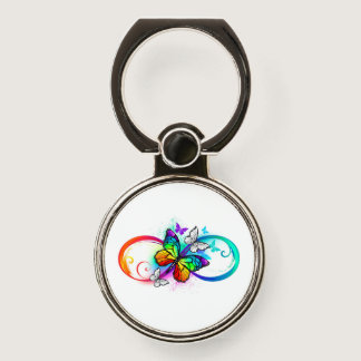 Bright infinity with rainbow butterfly phone ring stand